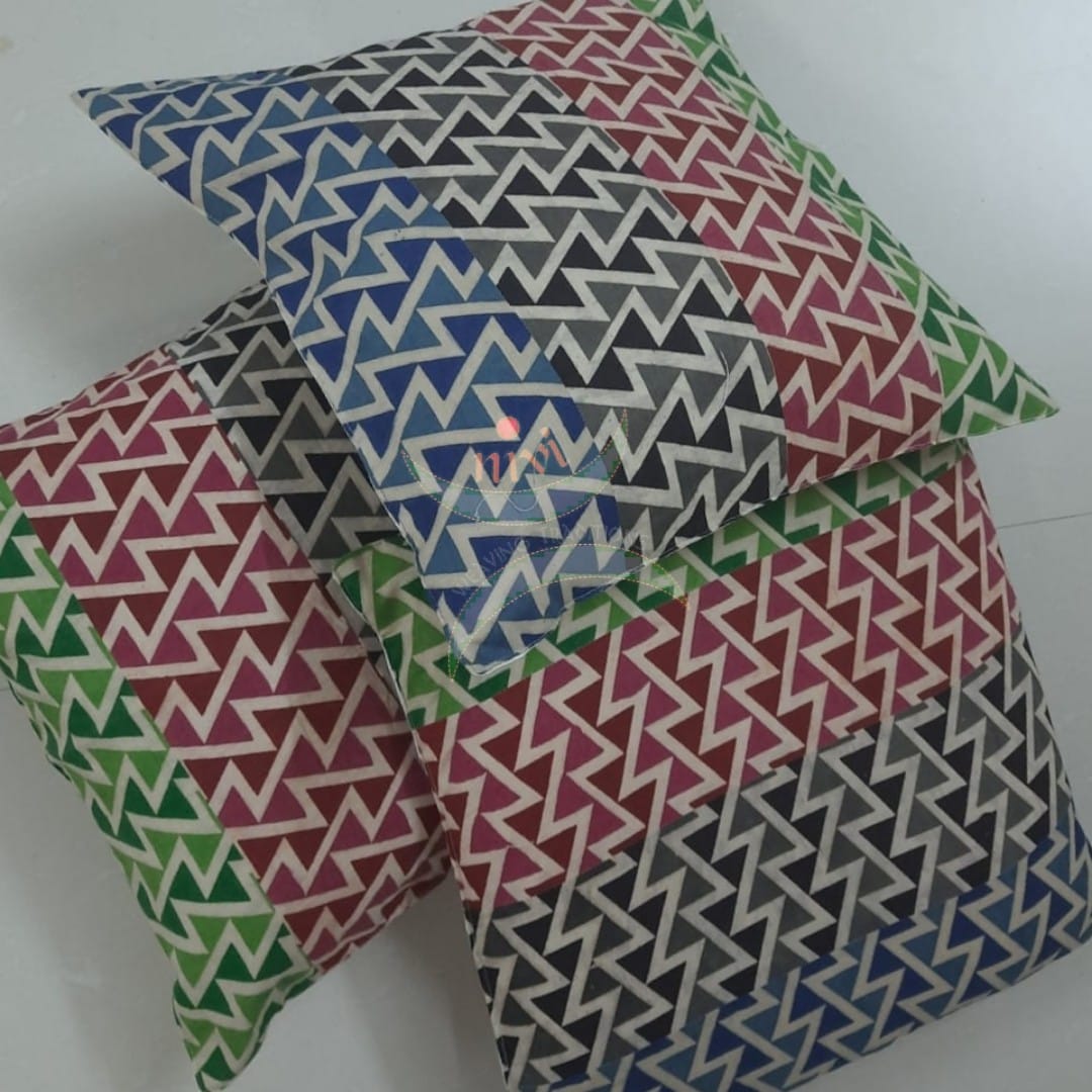 Set of 2 kalamkari printed cotton cushion covers 16x16 inches