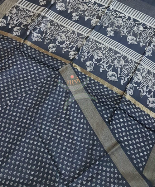 Linen block printed saree