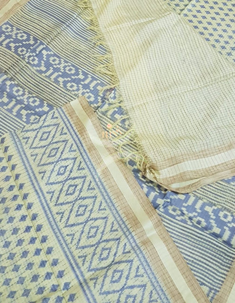 Lemon yellow linen block printed saree