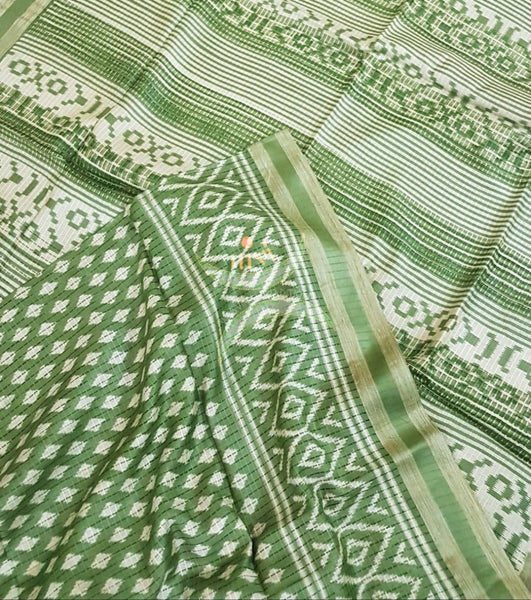 Green linen block printed saree