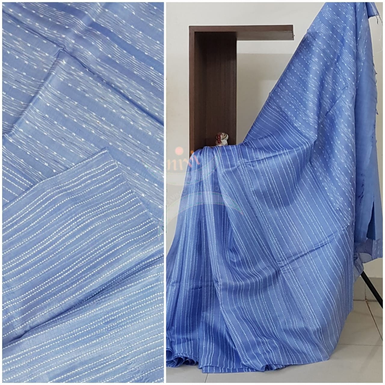 Blue pure tussar silk