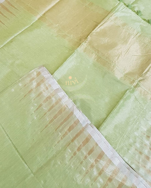 Pastel green cotton tissue saree