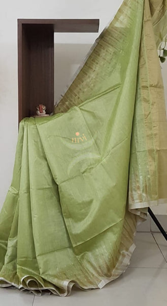 Pastel green cotton tissue saree