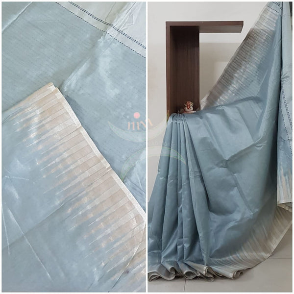 Pastel blue cotton tissue saree