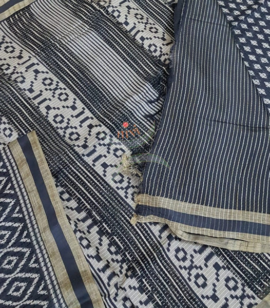 Linen block printed saree