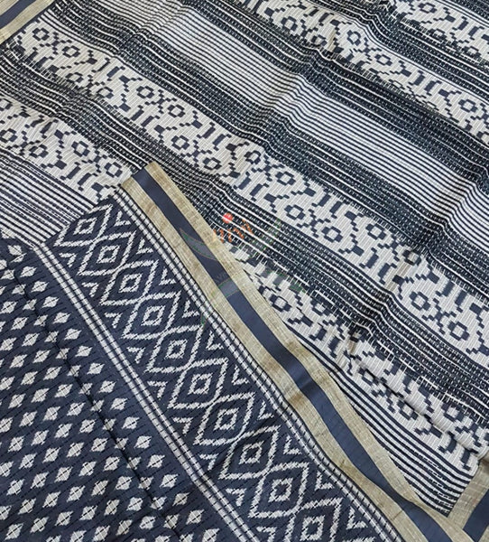 Linen block printed saree