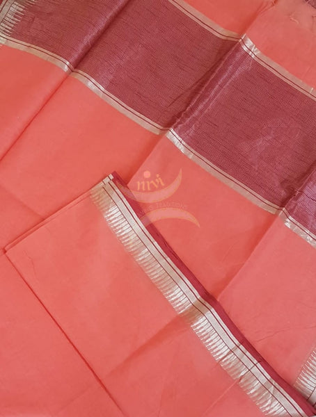 Peach cotton tissue saree