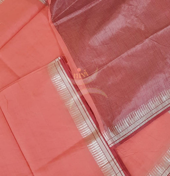 Peach cotton tissue saree