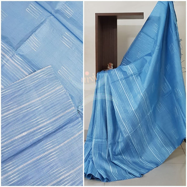 Blue pure tussar silk