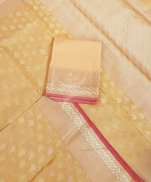 Mustard orange silk cotton benaras brocade with antique zari temple border