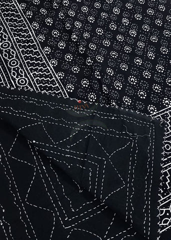 Cotton Two way Hand block printed and  Handmade kantha embroidered dohar cum bedsheet . Size 90×108 inches