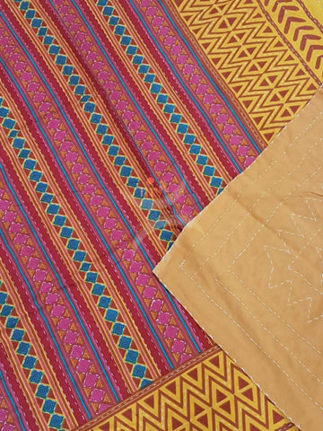 Cotton Two way Hand block printed and  Handmade kantha embroidered dohar cum bedsheet . Size 90×108 inches