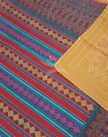 Cotton Two way Hand block printed and  Handmade kantha embroidered dohar cum bedsheet . Size 90×108 inches