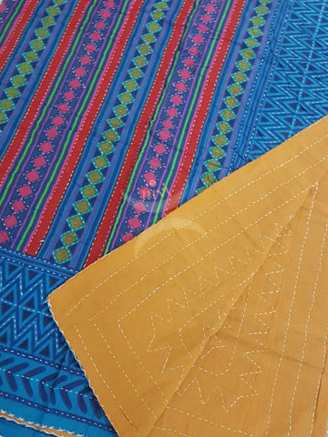 Cotton Two way Hand block printed and  Handmade kantha embroidered dohar cum bedsheet . Size 90×108 inches