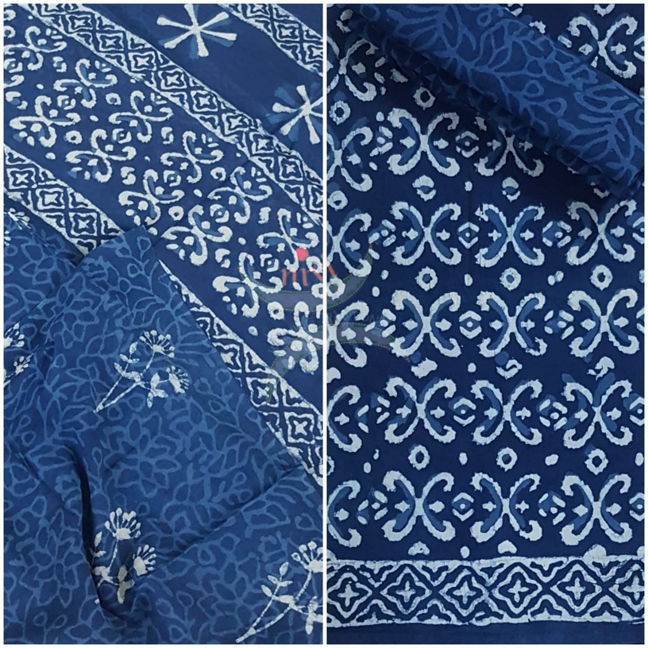 Indigo Handblock printed cotton 3 piece suit