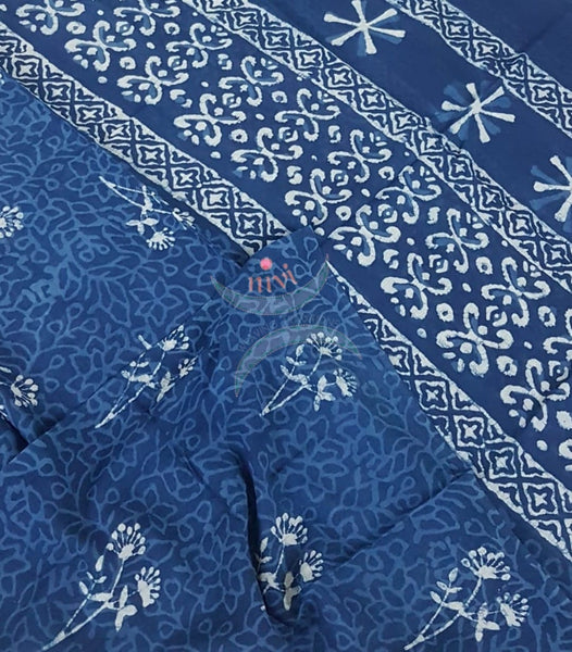 Indigo Handblock printed cotton 3 piece suit