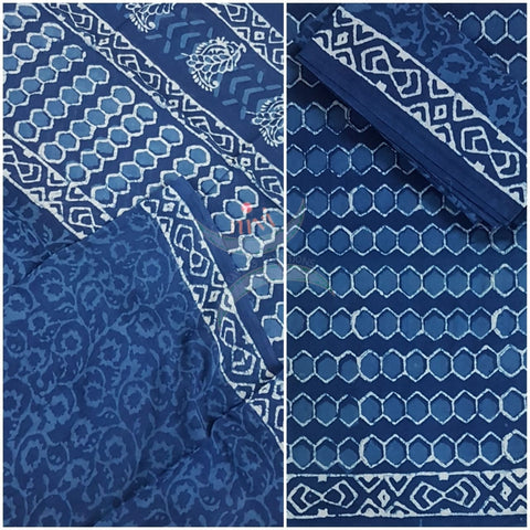 Indigo Handblock printed cotton 3 piece suit