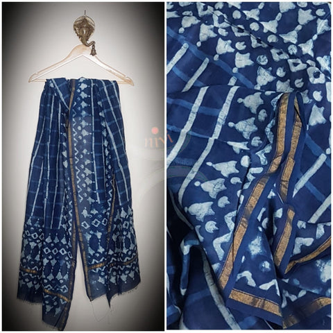 Handloom Indigo Chanderi dupatta