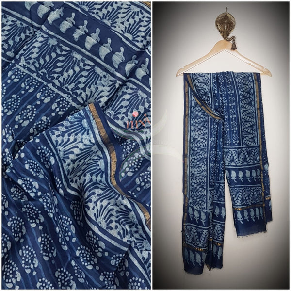 Handloom Indigo Chanderi dupatta