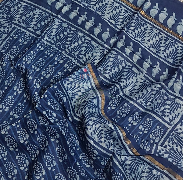 Handloom Indigo Chanderi dupatta