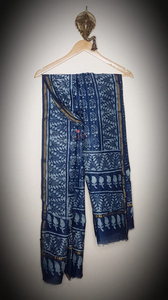 Handloom Indigo Chanderi dupatta