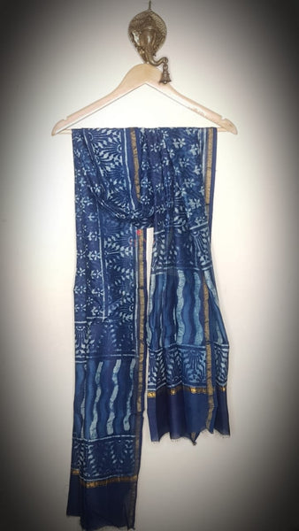 Handloom Indigo Chanderi dupatta