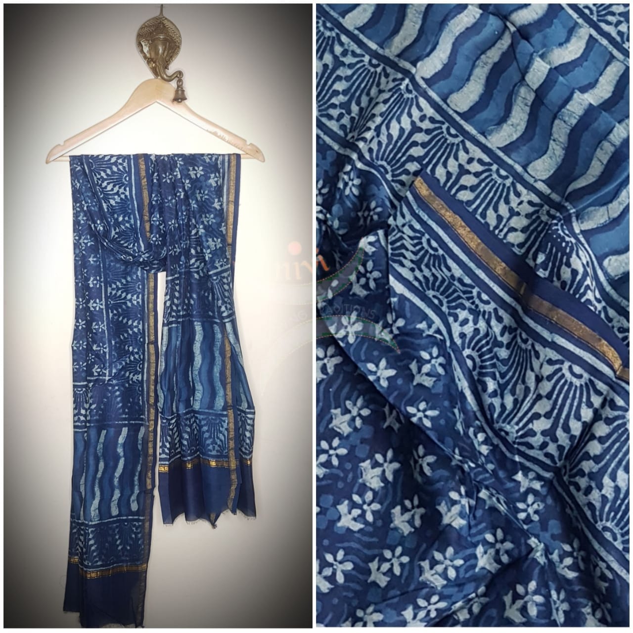 Handloom Indigo Chanderi dupatta