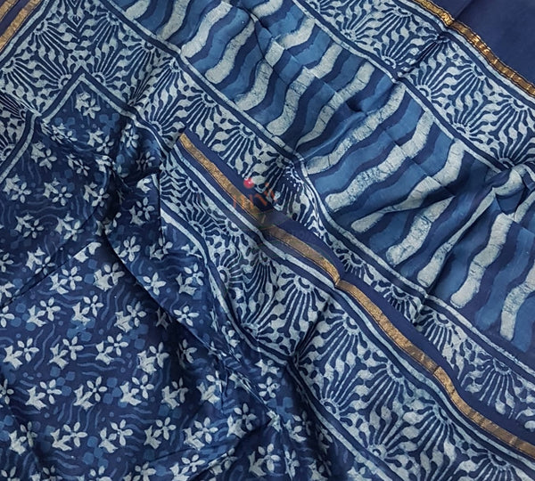 Handloom Indigo Chanderi dupatta