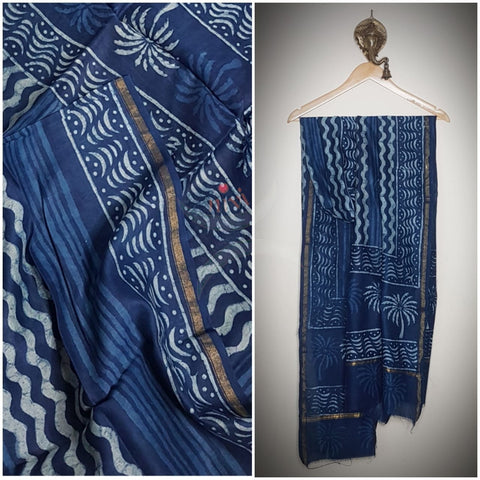 Handloom Indigo Chanderi dupatta