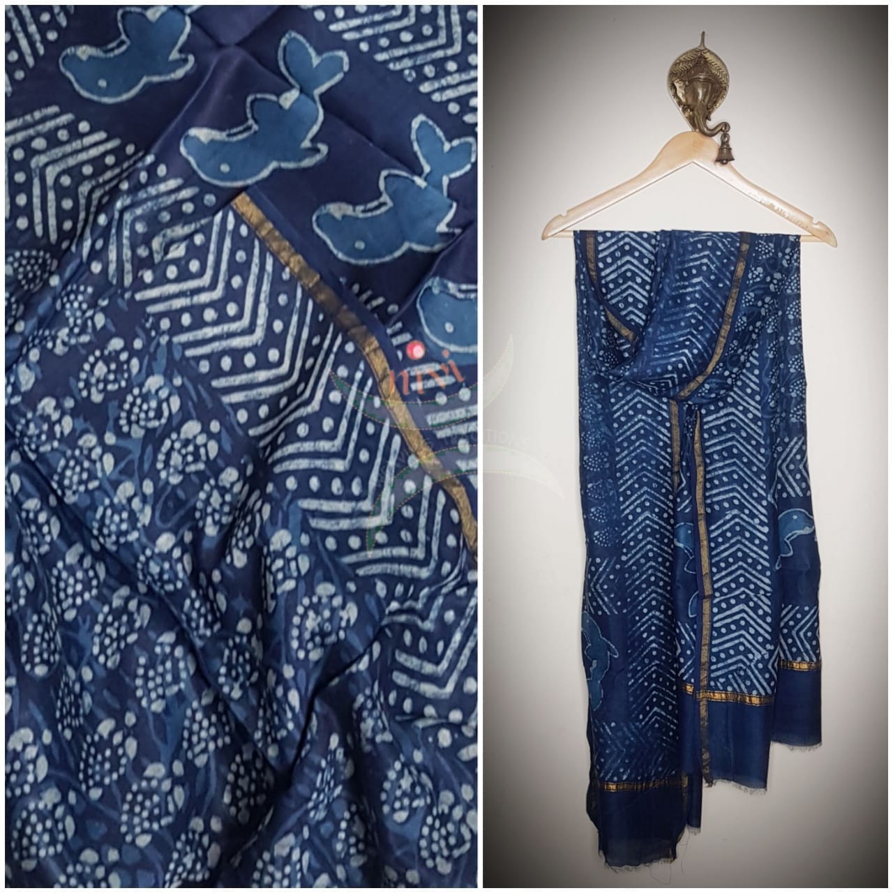 Handloom Indigo Chanderi dupatta