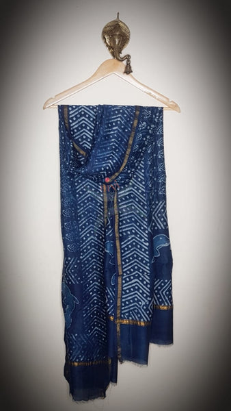 Handloom Indigo Chanderi dupatta