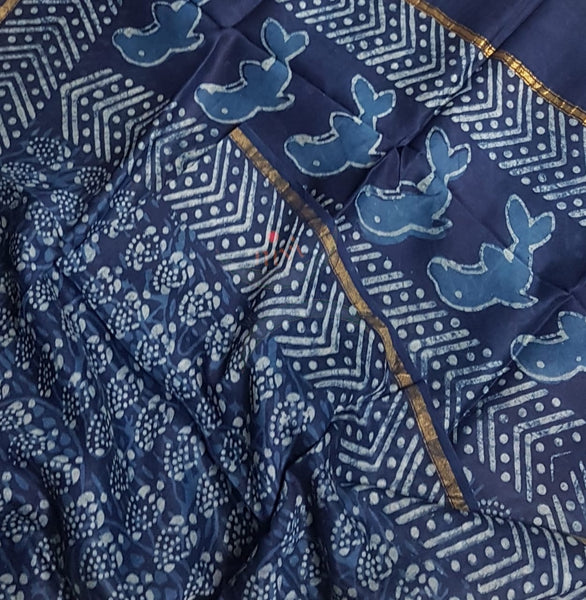 Handloom Indigo Chanderi dupatta