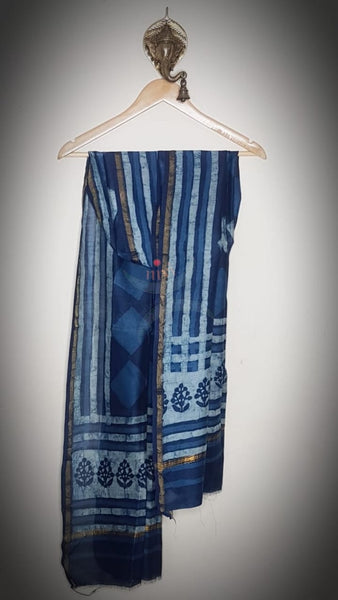 Handloom Indigo Chanderi dupatta