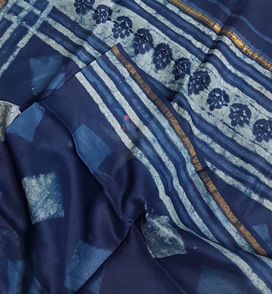 Handloom Indigo Chanderi dupatta