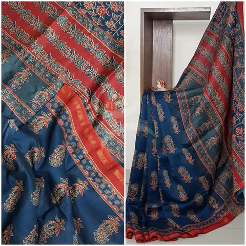 Handloom chanderi bagru handblock printed saree