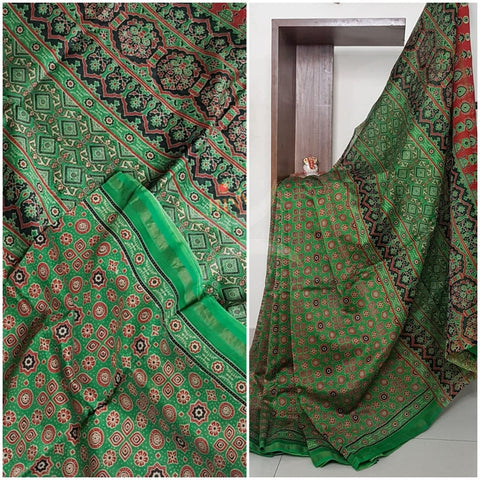 Handloom chanderi bagru handblock printed saree