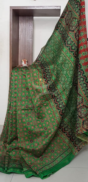 Handloom chanderi bagru handblock printed saree