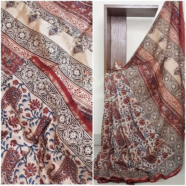 Handloom chanderi kalamkari handblock printed saree