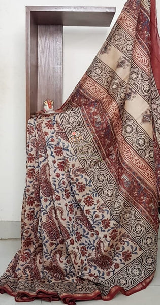 Handloom chanderi kalamkari handblock printed saree