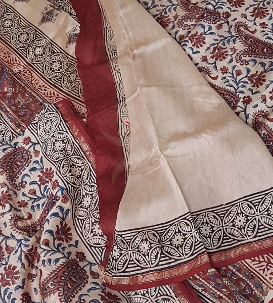 Handloom chanderi kalamkari handblock printed saree