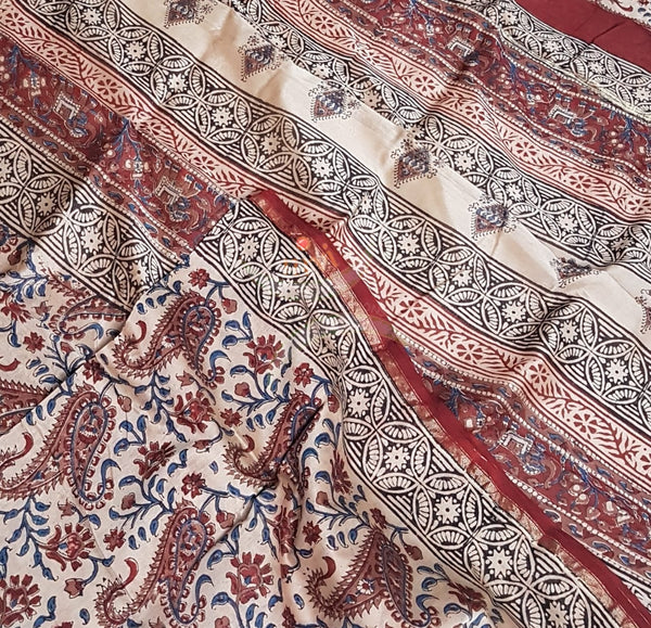 Handloom chanderi kalamkari handblock printed saree