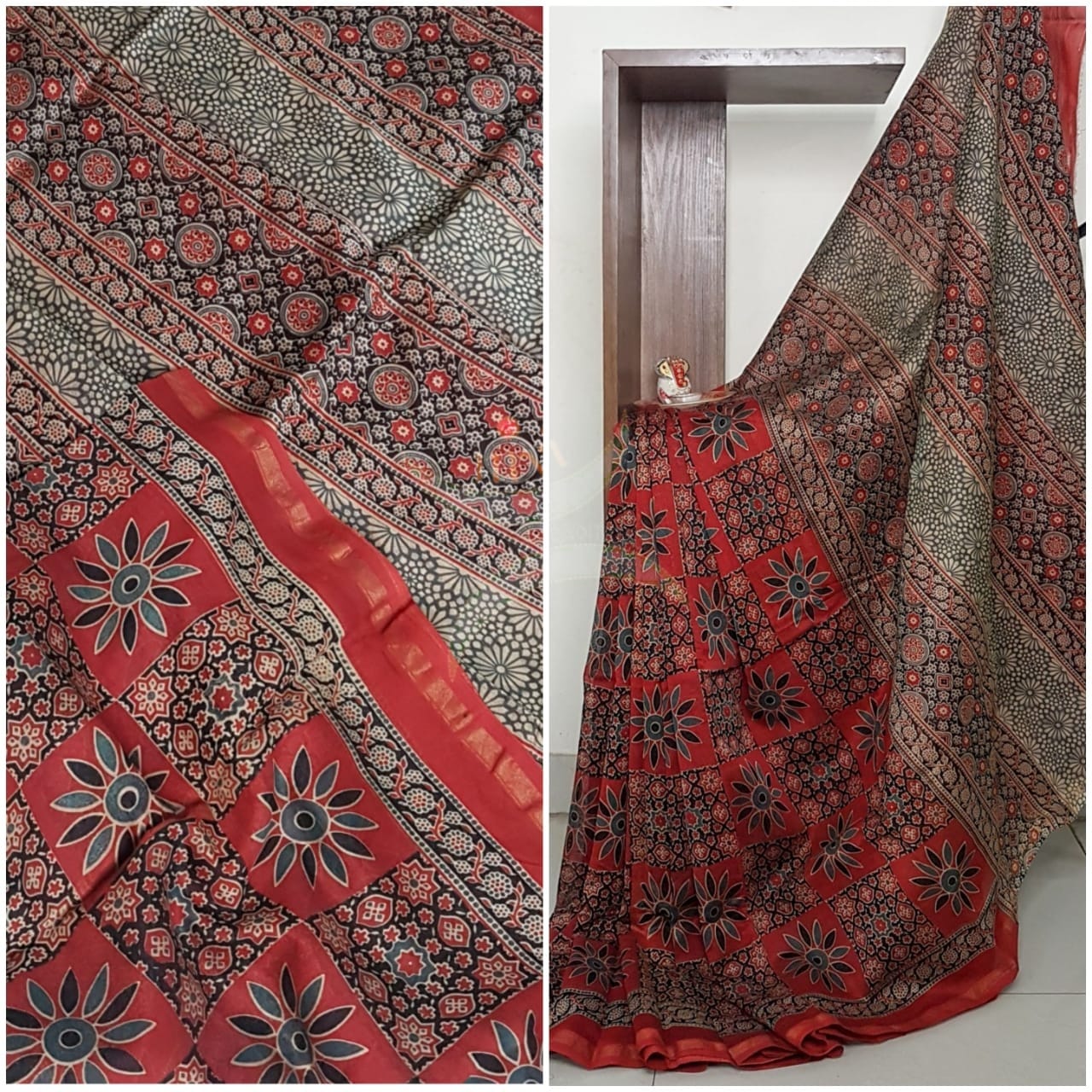 Handloom chanderi bagru handblock printed saree