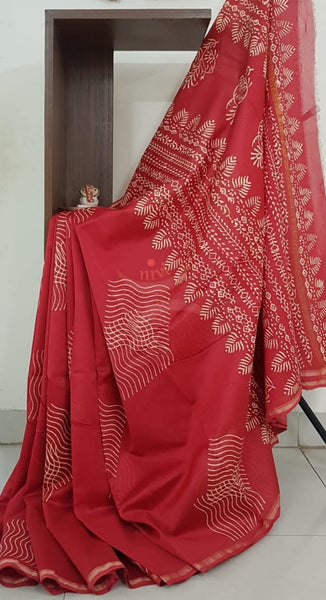 Handloom chanderi bagru handblock printed saree