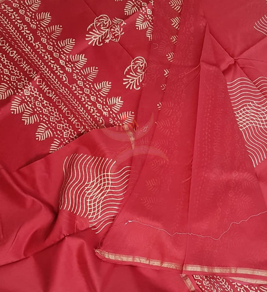 Handloom chanderi bagru handblock printed saree