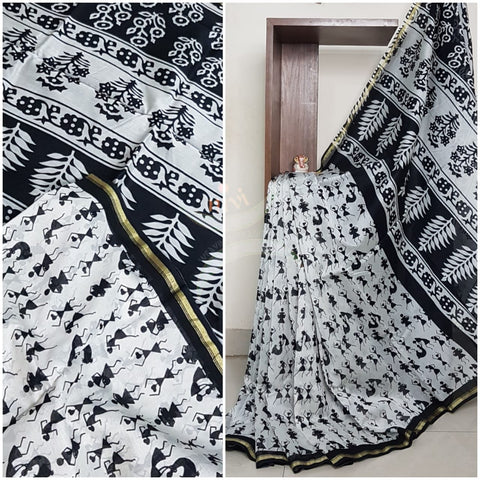 Handloom chanderi bagru handblock printed saree