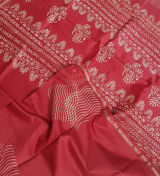 Handloom chanderi bagru handblock printed saree