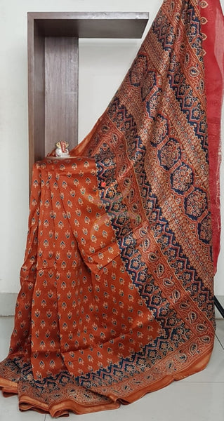 Handloom chanderi bagru handblock printed saree