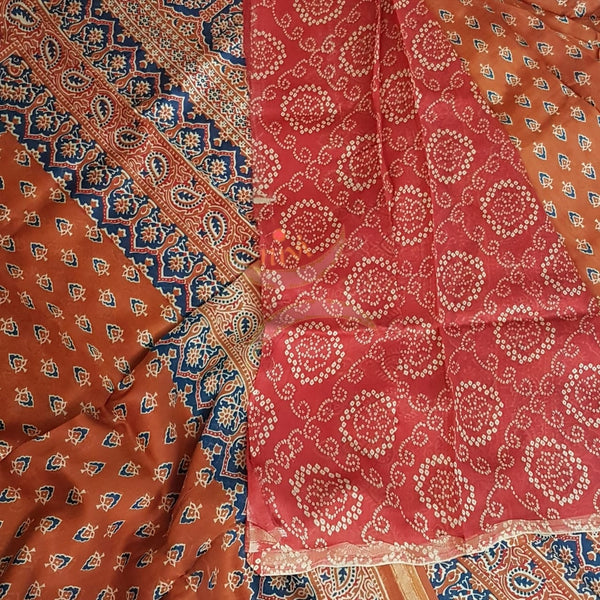 Handloom chanderi bagru handblock printed saree