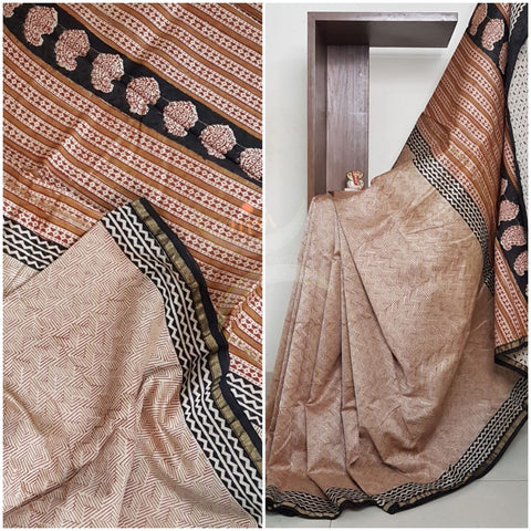 Handloom chanderi kalamkari handblock printed saree