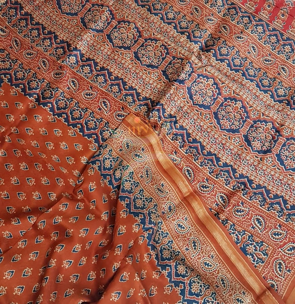 Handloom chanderi bagru handblock printed saree